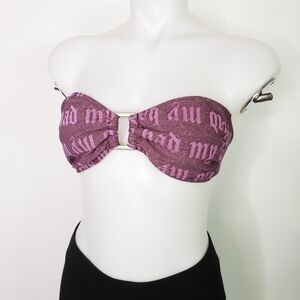 Maïa Swim bikini top pink shimmer "my bad" graphic